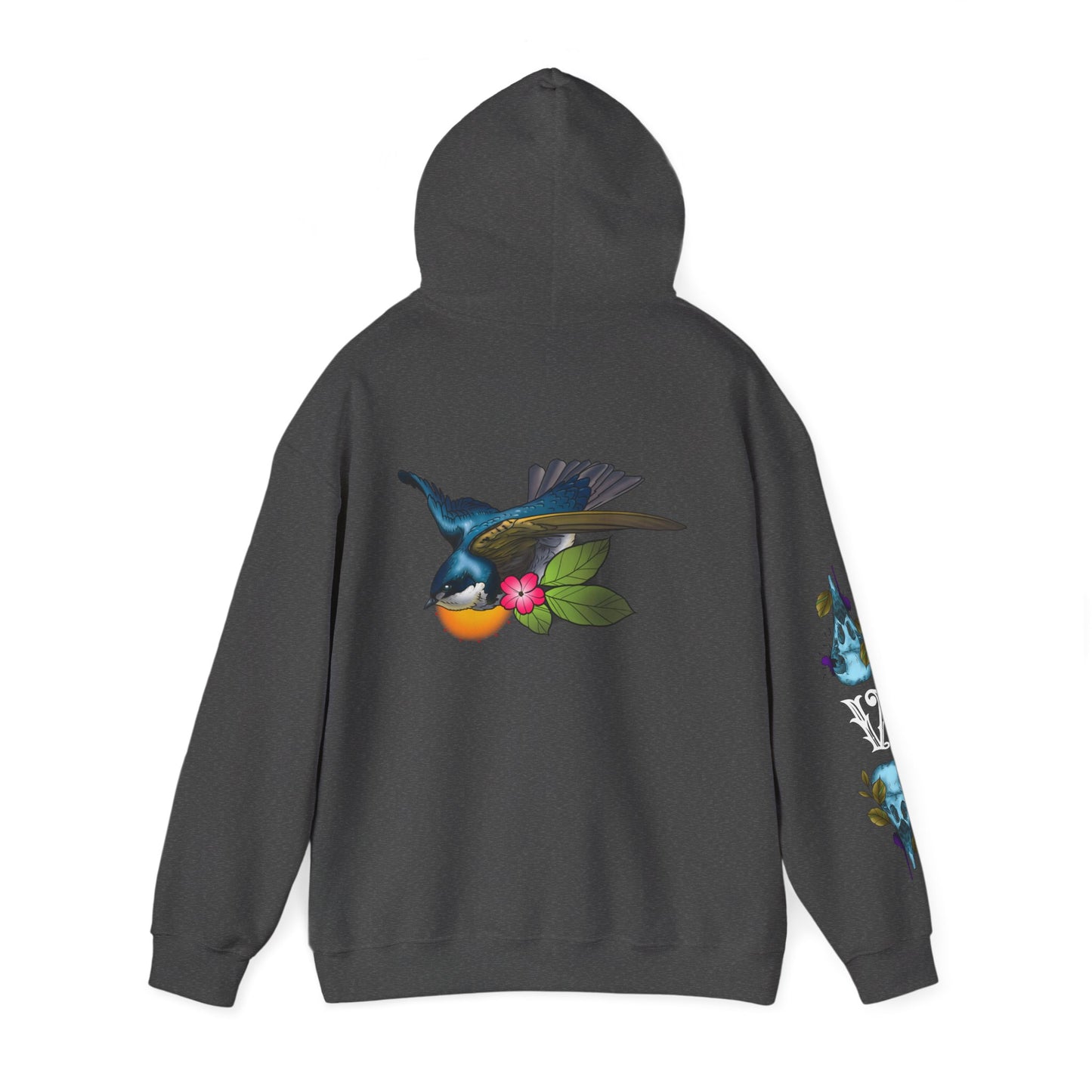 Swallow & Blossom Hoodie – Blue Bird Floral Graphic Sweatshirt