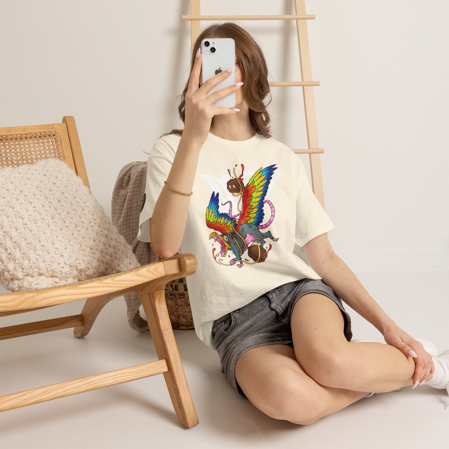Graphic Tee — Colorful Mythical Bird & Rose Streetwear T-Shirt
