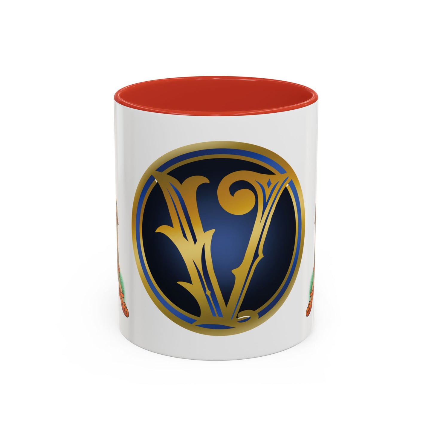Vintage Pin-Up Coffee Mug with Gold Monogram V — Retro Tattoo Style Accent Mug (11/15oz)