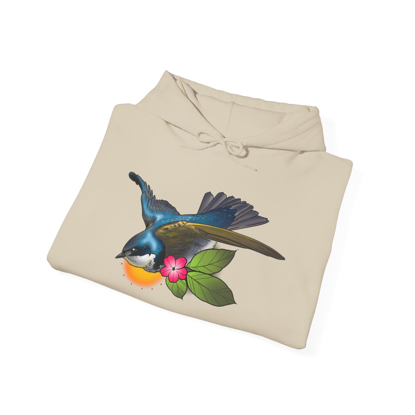 Swallow & Blossom Hoodie – Blue Bird Floral Graphic Sweatshirt