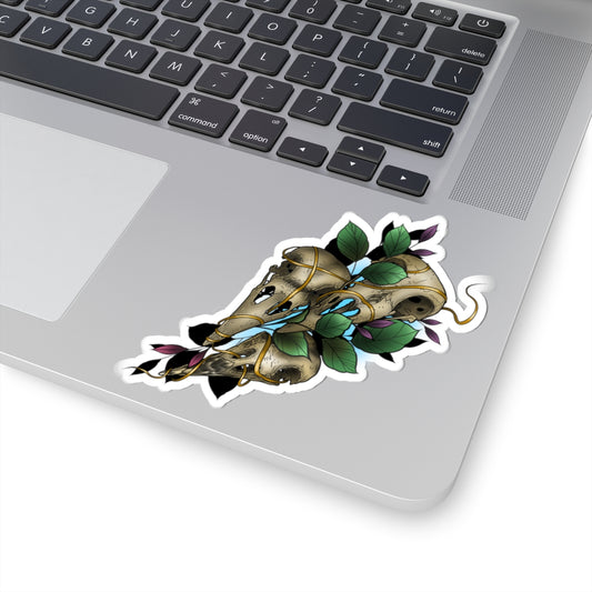 Skull & Vines Kiss-Cut Sticker — Botanical Raven Skull Laptop Decal