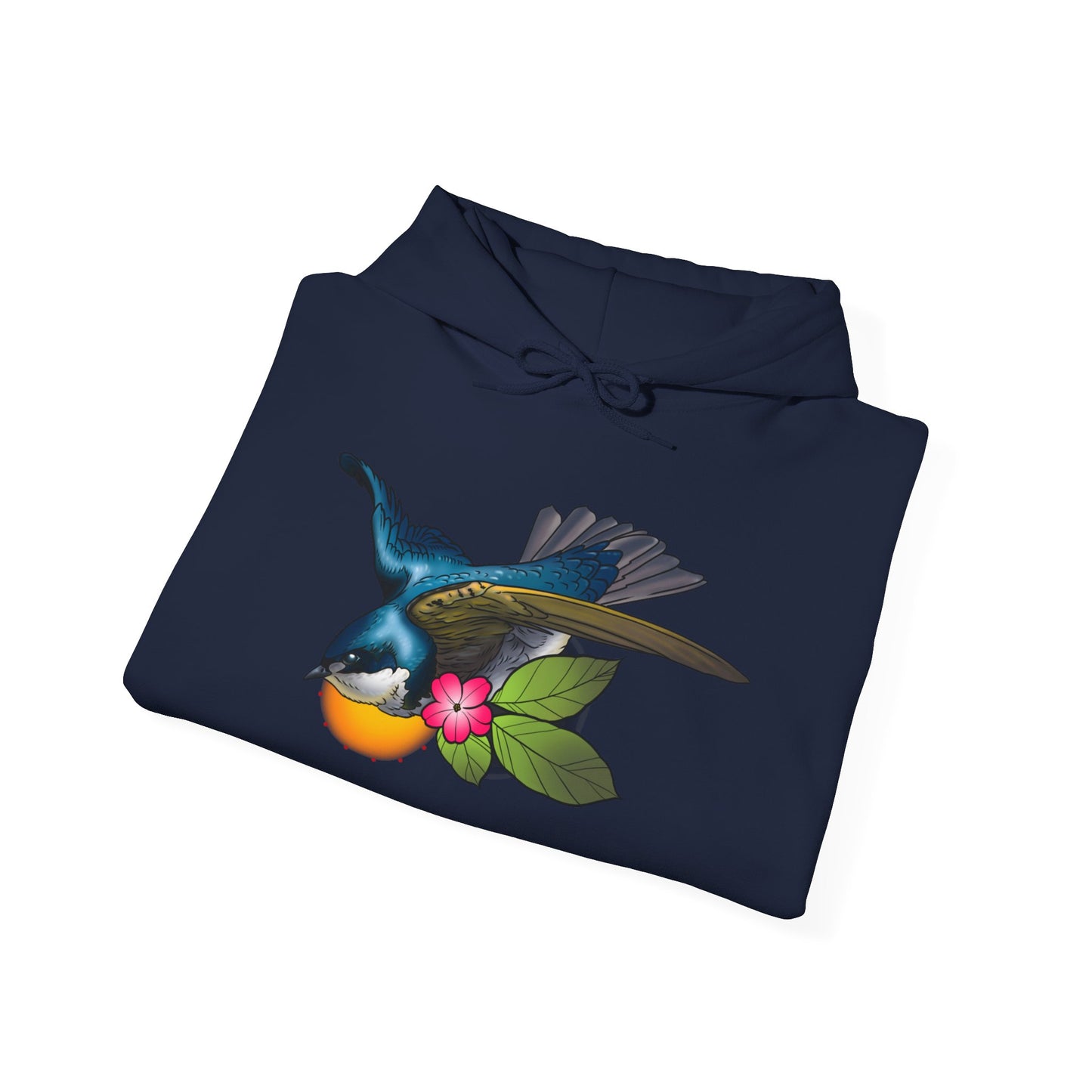 Swallow & Blossom Hoodie – Blue Bird Floral Graphic Sweatshirt