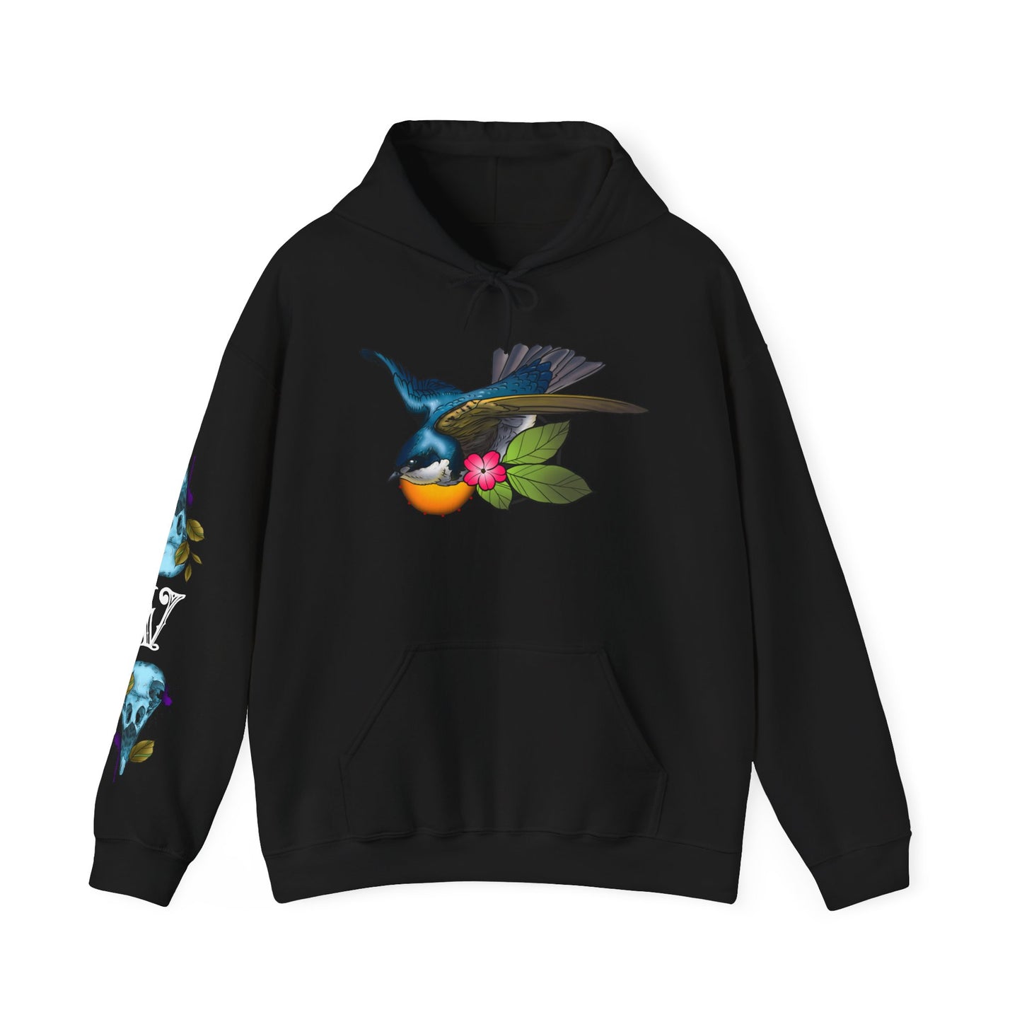 Swallow & Blossom Hoodie – Blue Bird Floral Graphic Sweatshirt