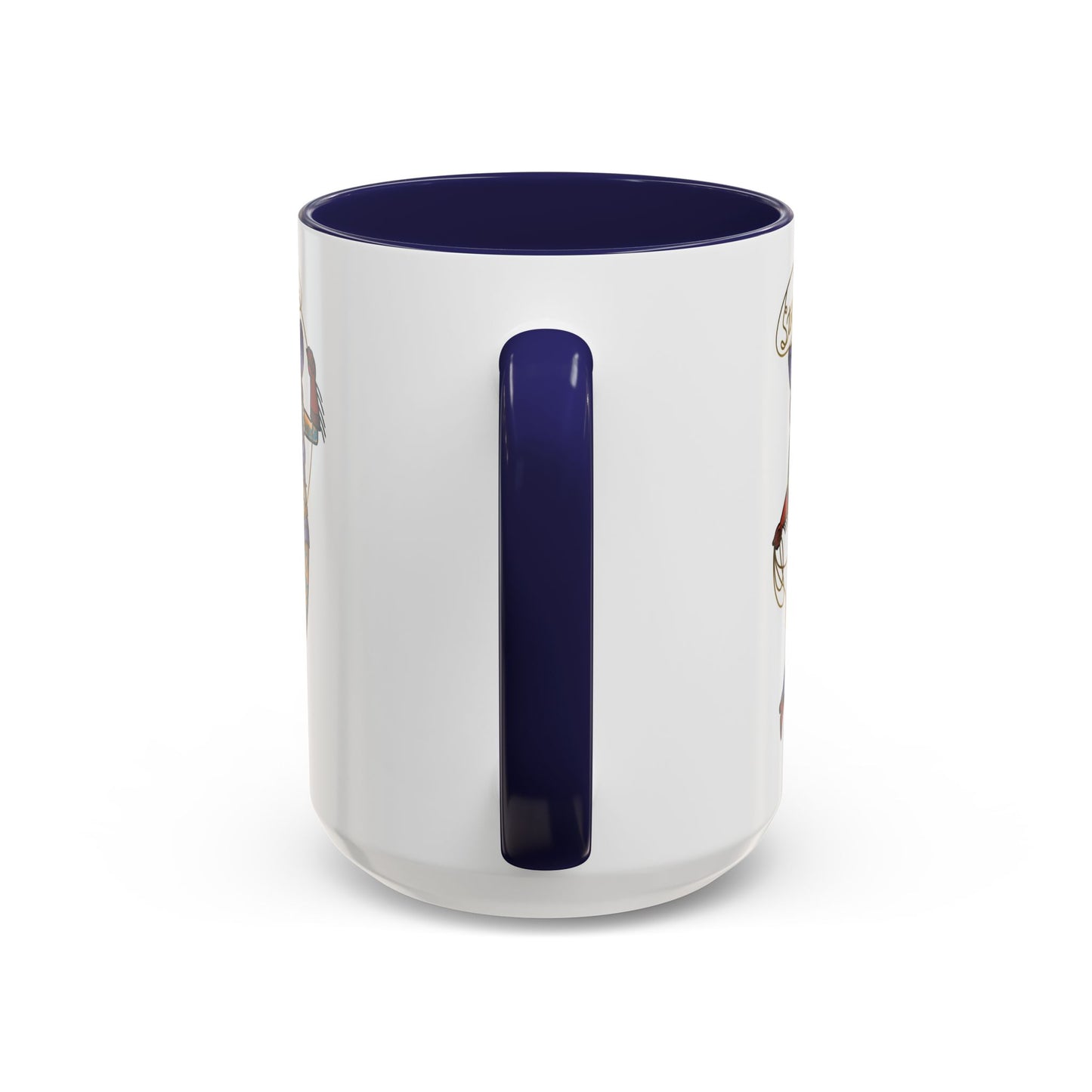 Accent Coffee Mug — Vintage Gold 'V' Monogram & Pin-Up Cowgirl Illustration (11oz/15oz)