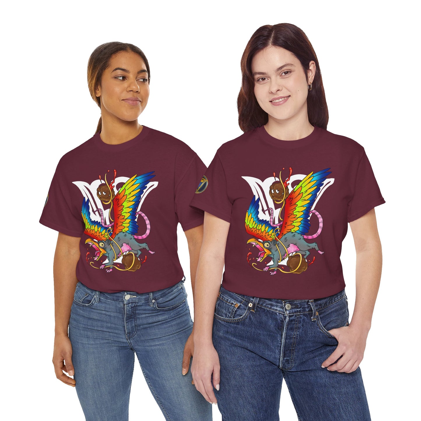 Graphic Tee — Colorful Mythical Bird & Rose Streetwear T-Shirt