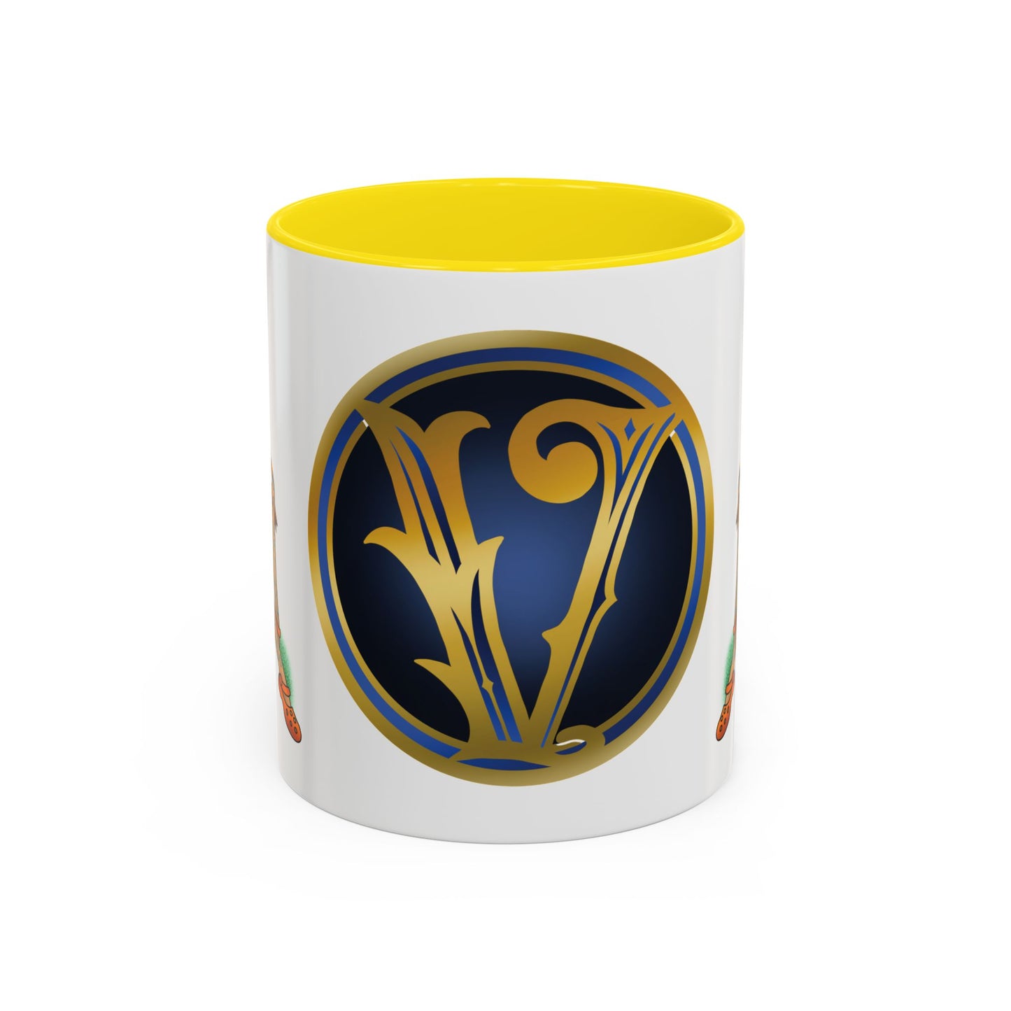 Vintage Pin-Up Coffee Mug with Gold Monogram V — Retro Tattoo Style Accent Mug (11/15oz)